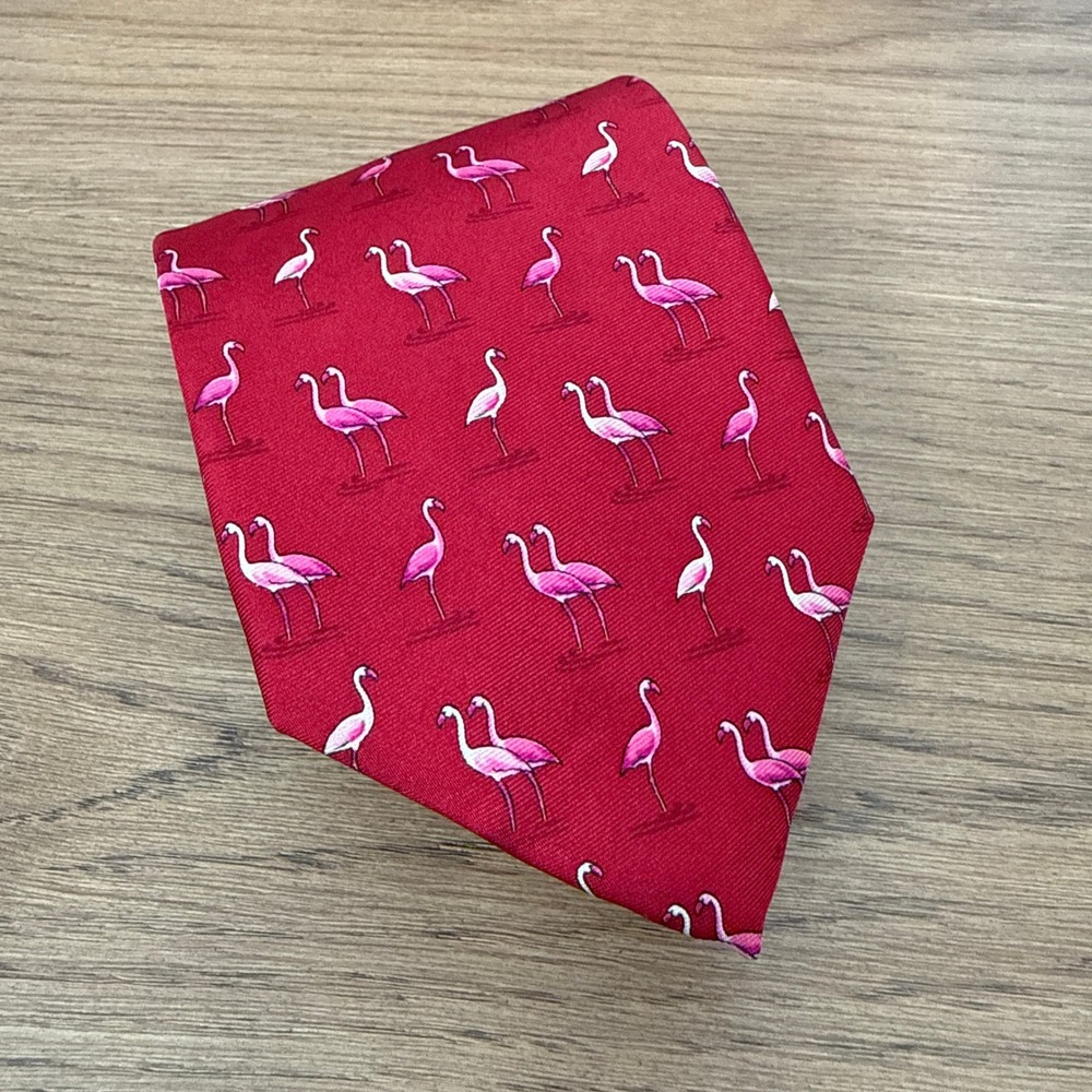 Brooks Brothers 346 Mens Red Pink Flamingo Silk Necktie Tie USA Made